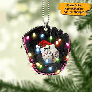 Personalized Christmas Light Baseball Glove Ornament