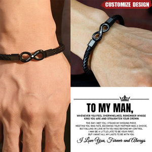 Personalized 2 Names Infinity Leather Bracelet - Gift For Couple