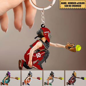 Personalized Apperance And Name Acrylic Keychain - Gift for Softball Lovers