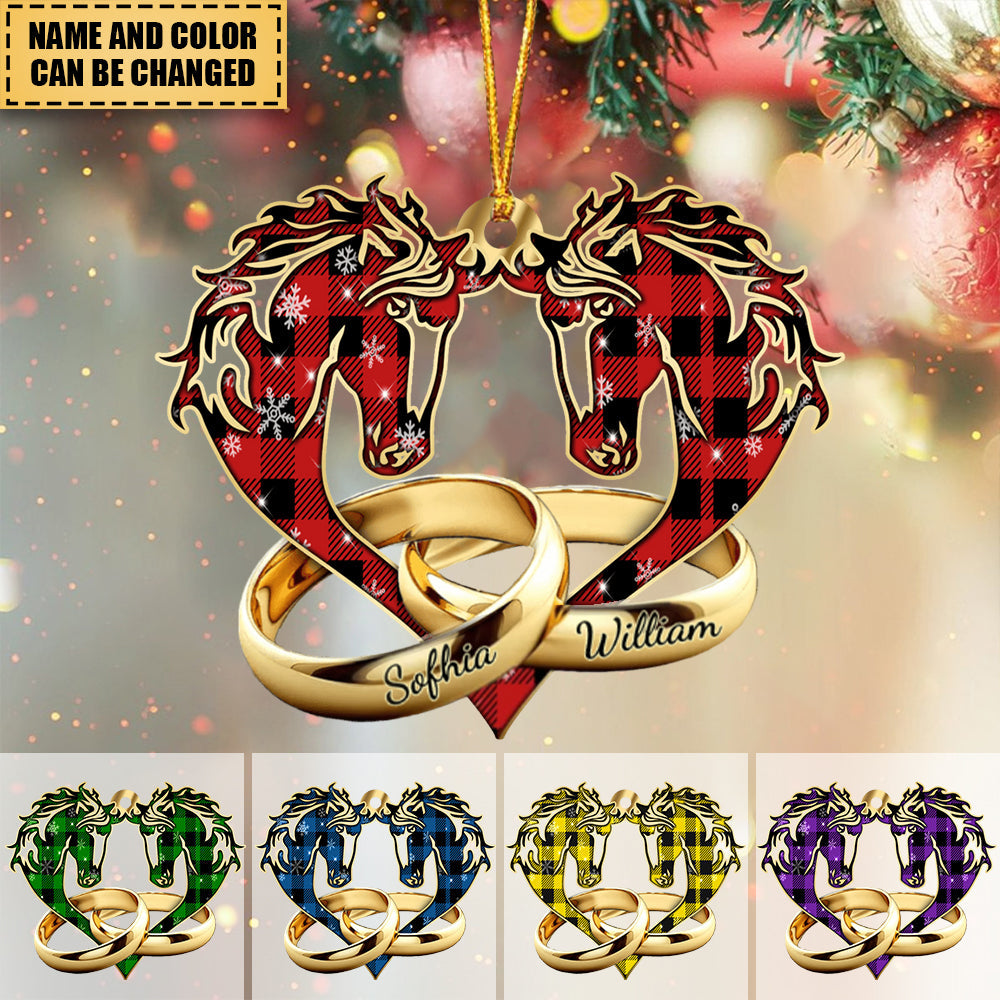 Personalized Horse Couple Wedding Rings Husband Wife Christmas Gift Plaid Acrylic Ornament