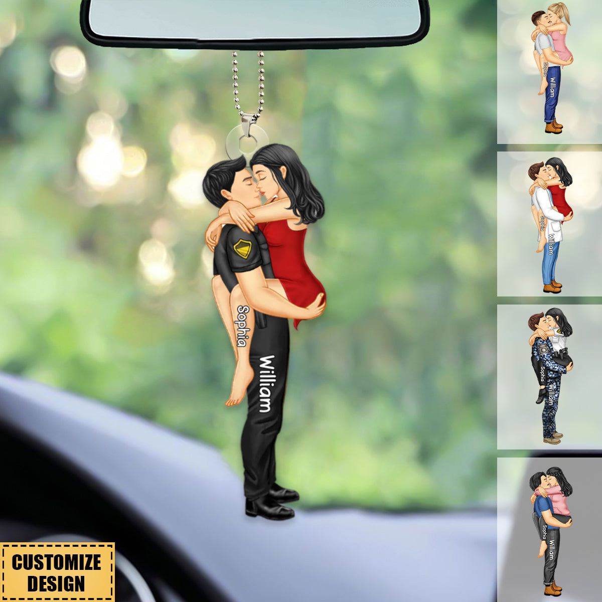 Personalized Couple Kissing Occupation Car Ornament - Gift For Couples, Nurse, Firefighter, Police Officer