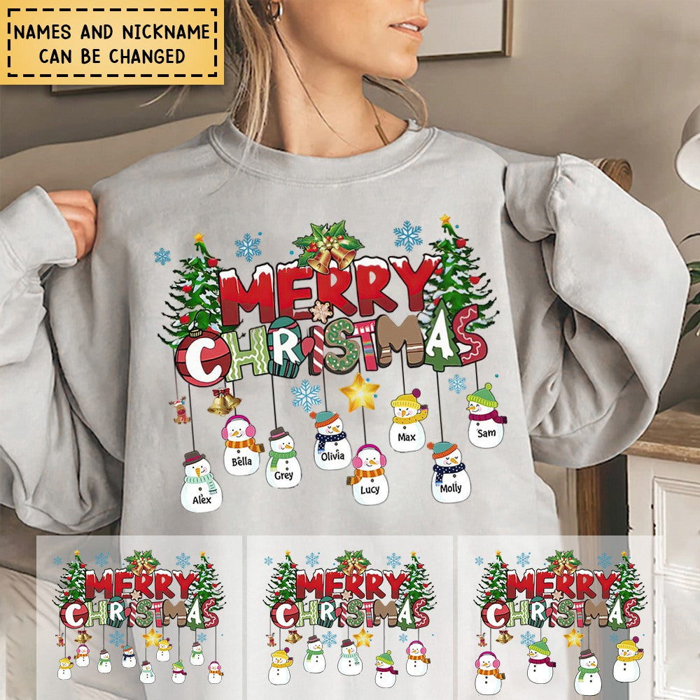 Merry Christmas Custom Snowman Kids - Personalized Sweatshirt For Grandma/Mom