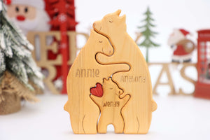 (Ship Worldwide)Personalized Bear Family Wooden Art Puzzle, Gift For Family