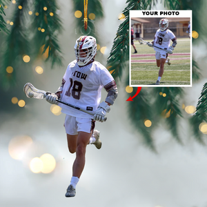 Personalized Lacrosse Player Upload Photo Christmas Ornament