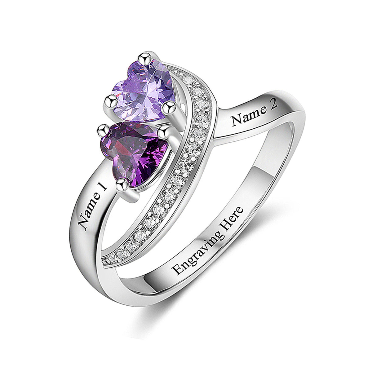 Personalized Rings With 2 Birthstones - Custom Name Promise Rings