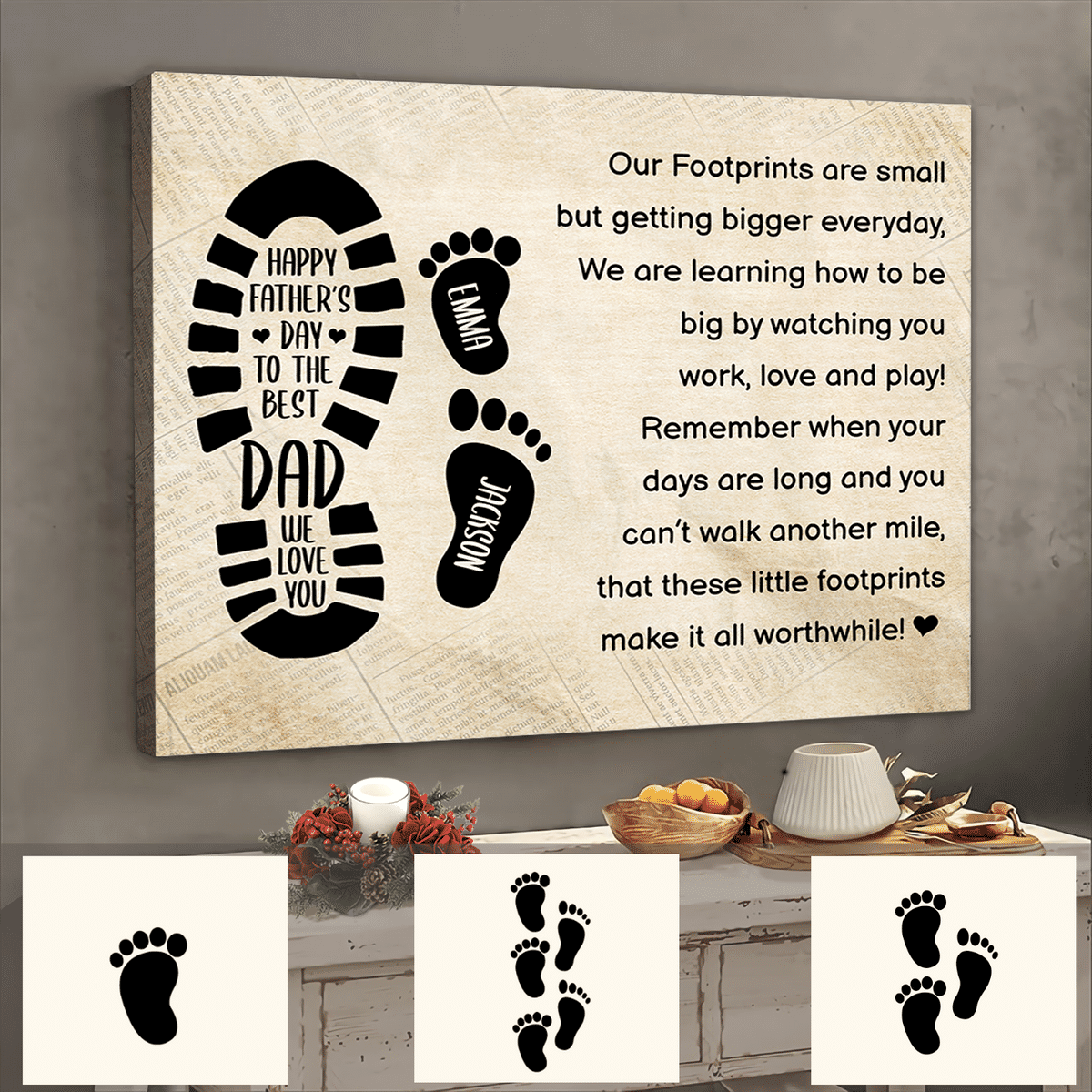 Father's Day Gift - Father & Daughters/Sons - Our Footprints are small but getting bigger everyday - Personalized Poster