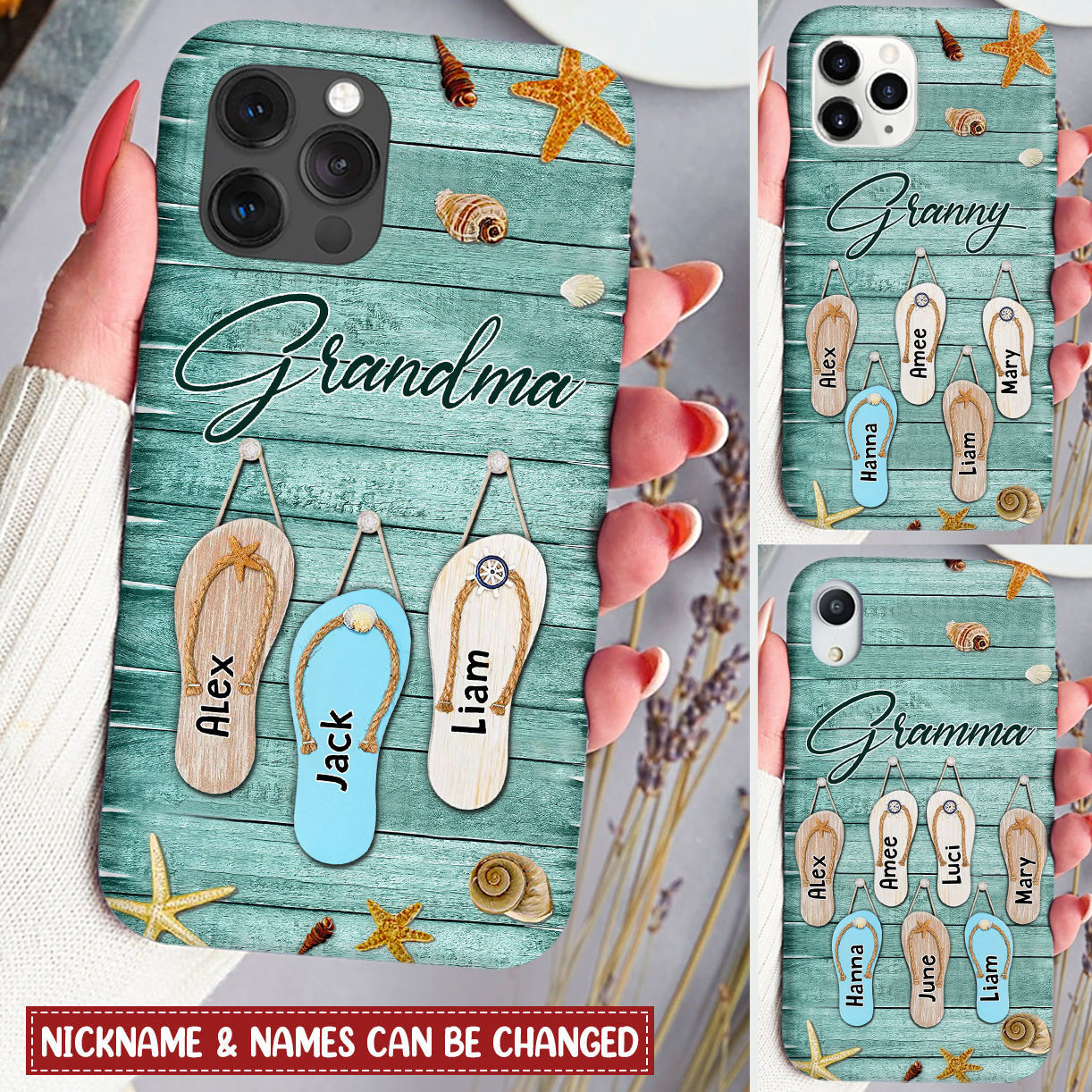 Summer Flipflop Grandkids Personalized Phone case Perfect Gift for Grandmas Moms Aunties
