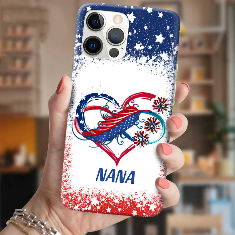 American Heart Infinite Love Custom Nickname Family Name July 4th Independence Day Personalized Phone Case