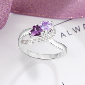 Personalized Rings With 2 Birthstones - Custom Name Promise Rings