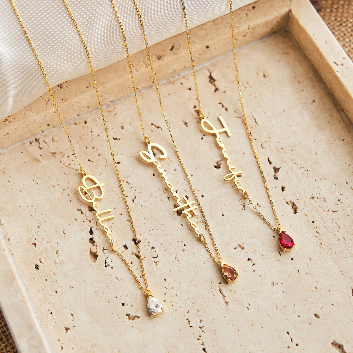 Personalized Handmade Birthstone Name Necklace, Gift For Her