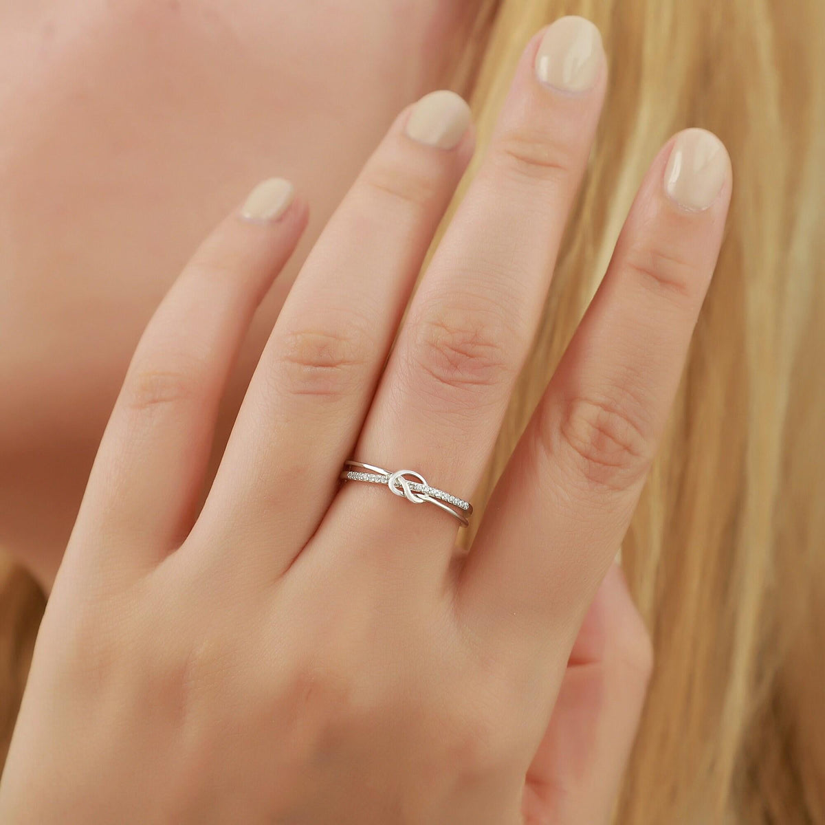 Link Forever - Personalized Heart Knot Ring, Gift for Couple, Mother, Daughter