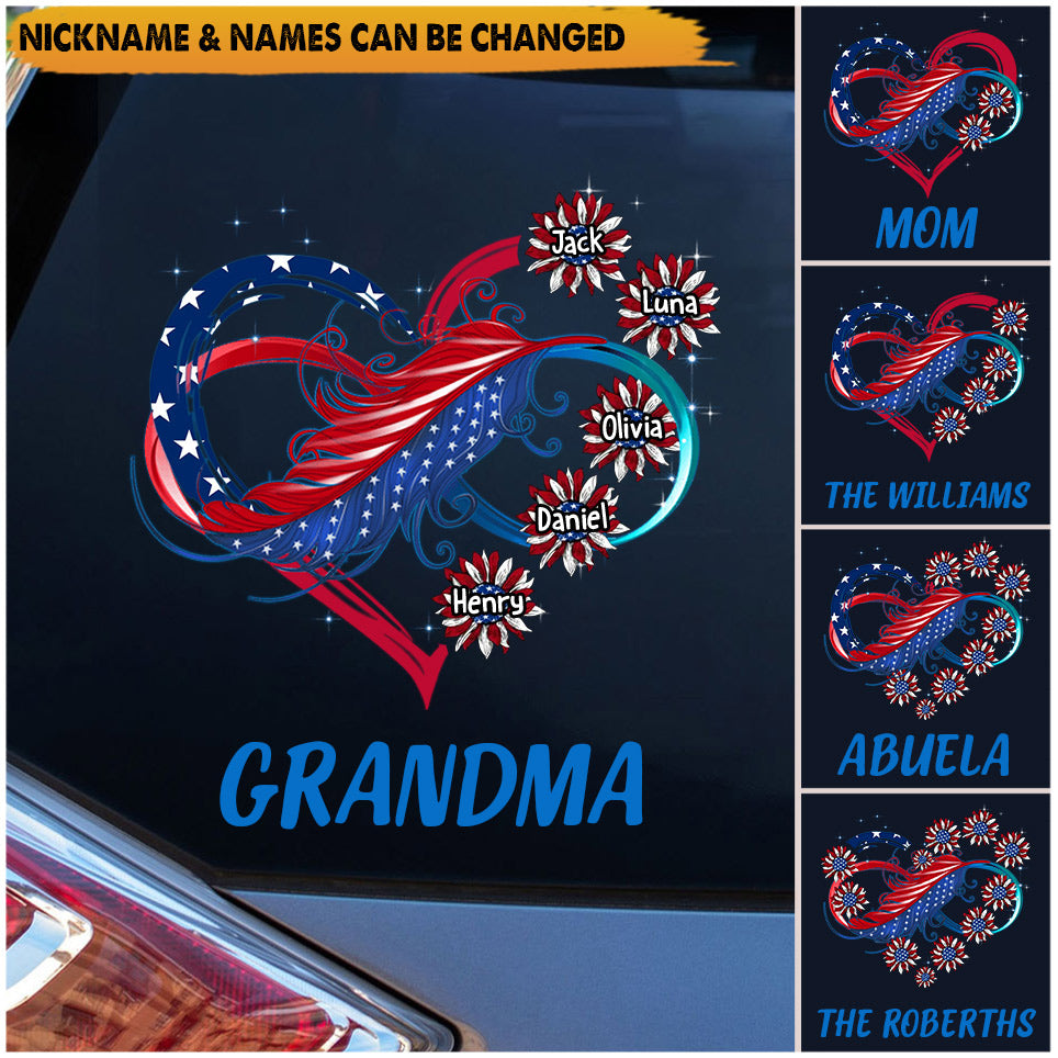 American Heart Infinite Love Custom Nickname Family Name July 4th Independence Day Gift Decal