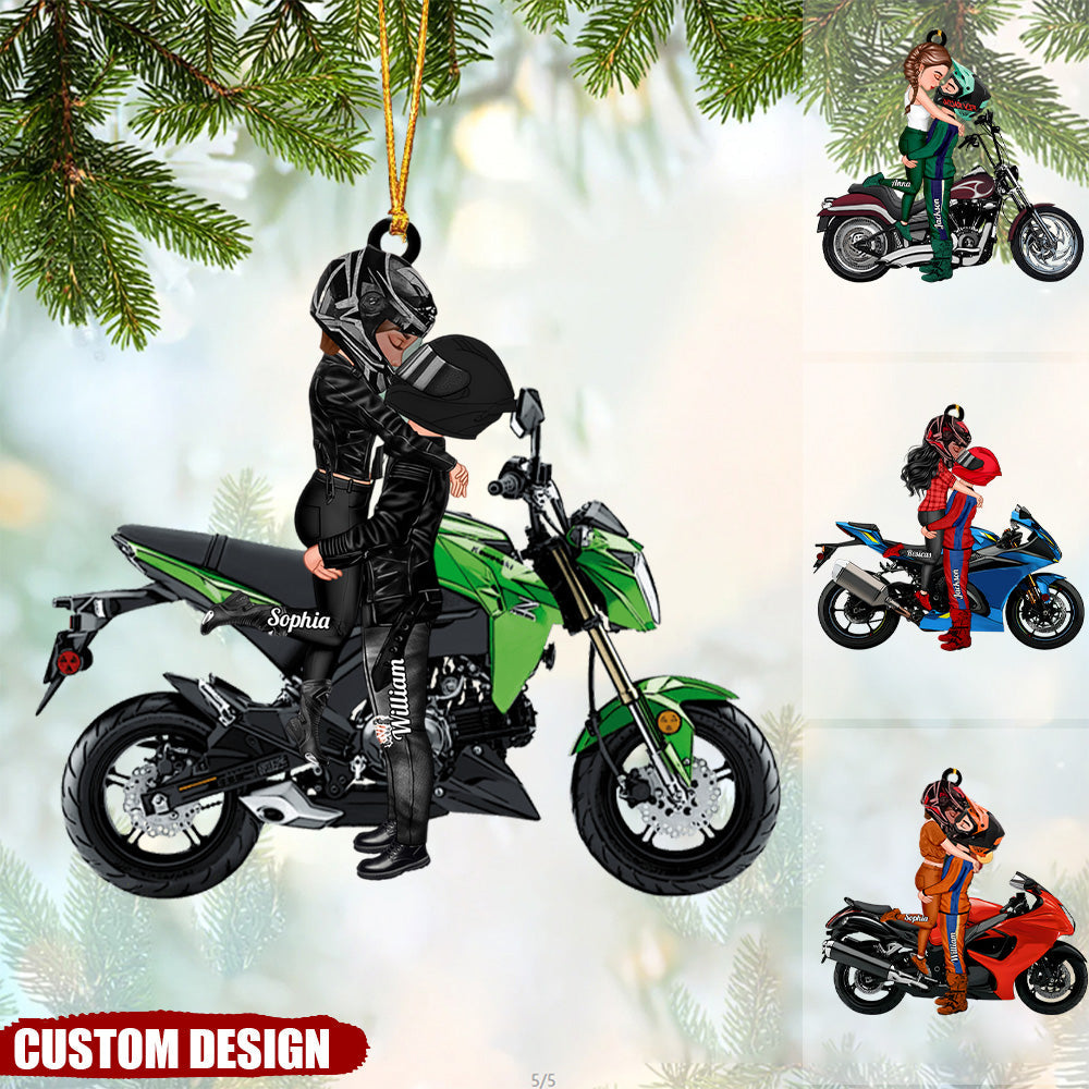 Personalized Ornament - Motorcycle Kissing Doll Couple
