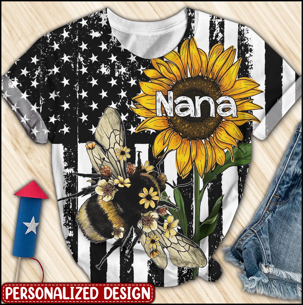 Personalized Grandma Nana Mimi Sunflower Bee 3d T-Shirt