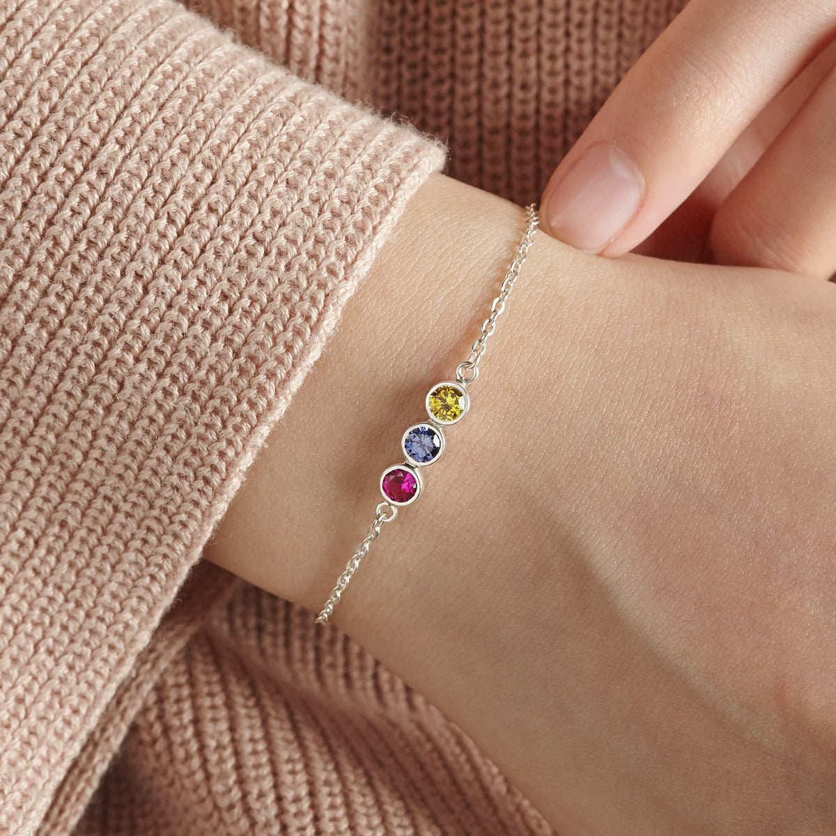 Personalized Stars Dainty Birthstone Bracelet, Mother Day Gift
