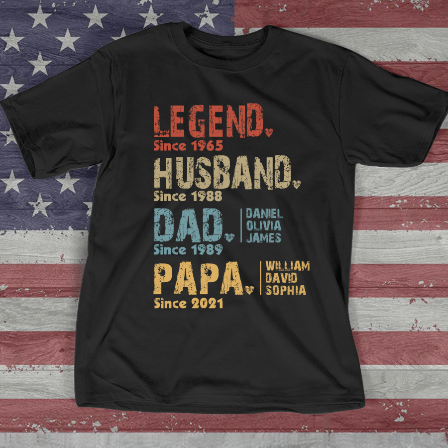 Legend Husband Dad Papa, Custom Dad Papa & Kids, Father's Day Gift T-Shirt