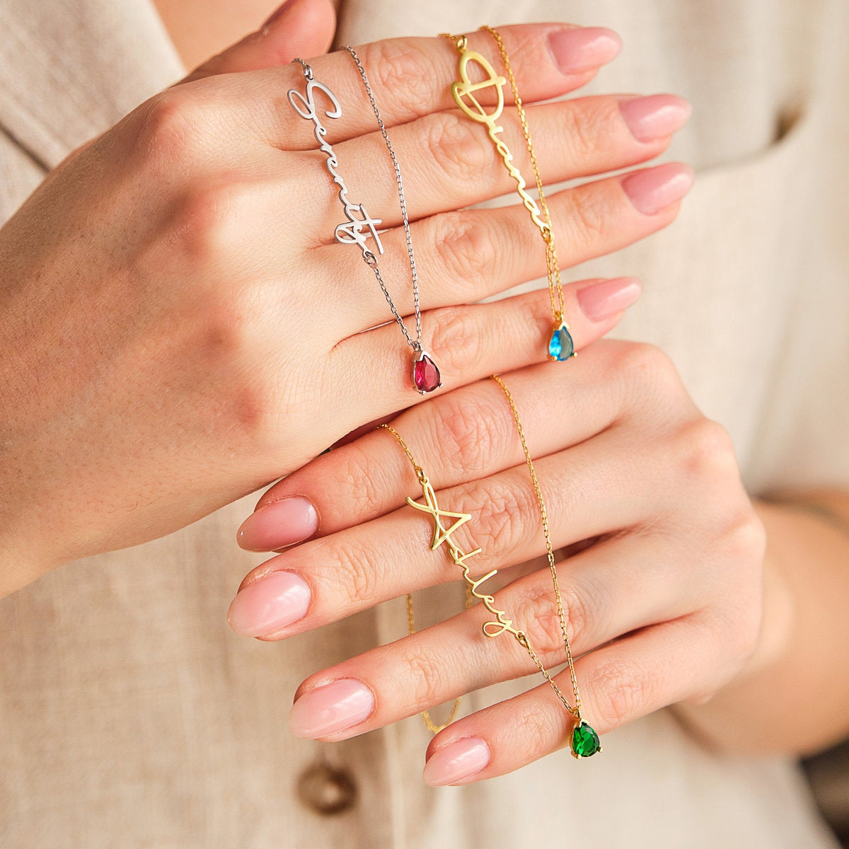 Personalized Handmade Birthstone Name Necklace, Gift For Her