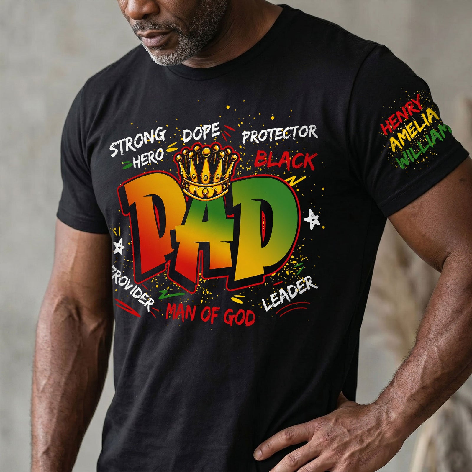 Dope Black Dad, Black Father Custom Kid Name Father's Day Gift - Personalized Shirt