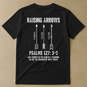 Raising Arrows Christian Father's Day Gift For Dad, Husband With Kids' Names - Personalized Shirt