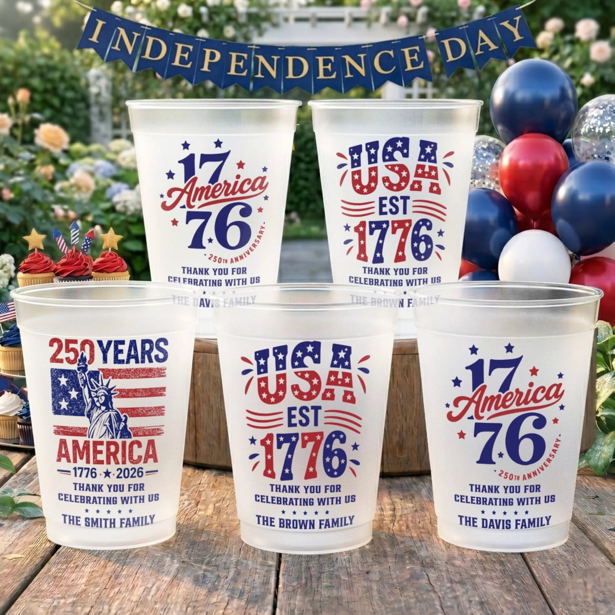 Custom Party Cups - Personalized America 250th Anniversary Gifts For Mom, Dad, Brother, Sister, Kids - United By Freedom Forever