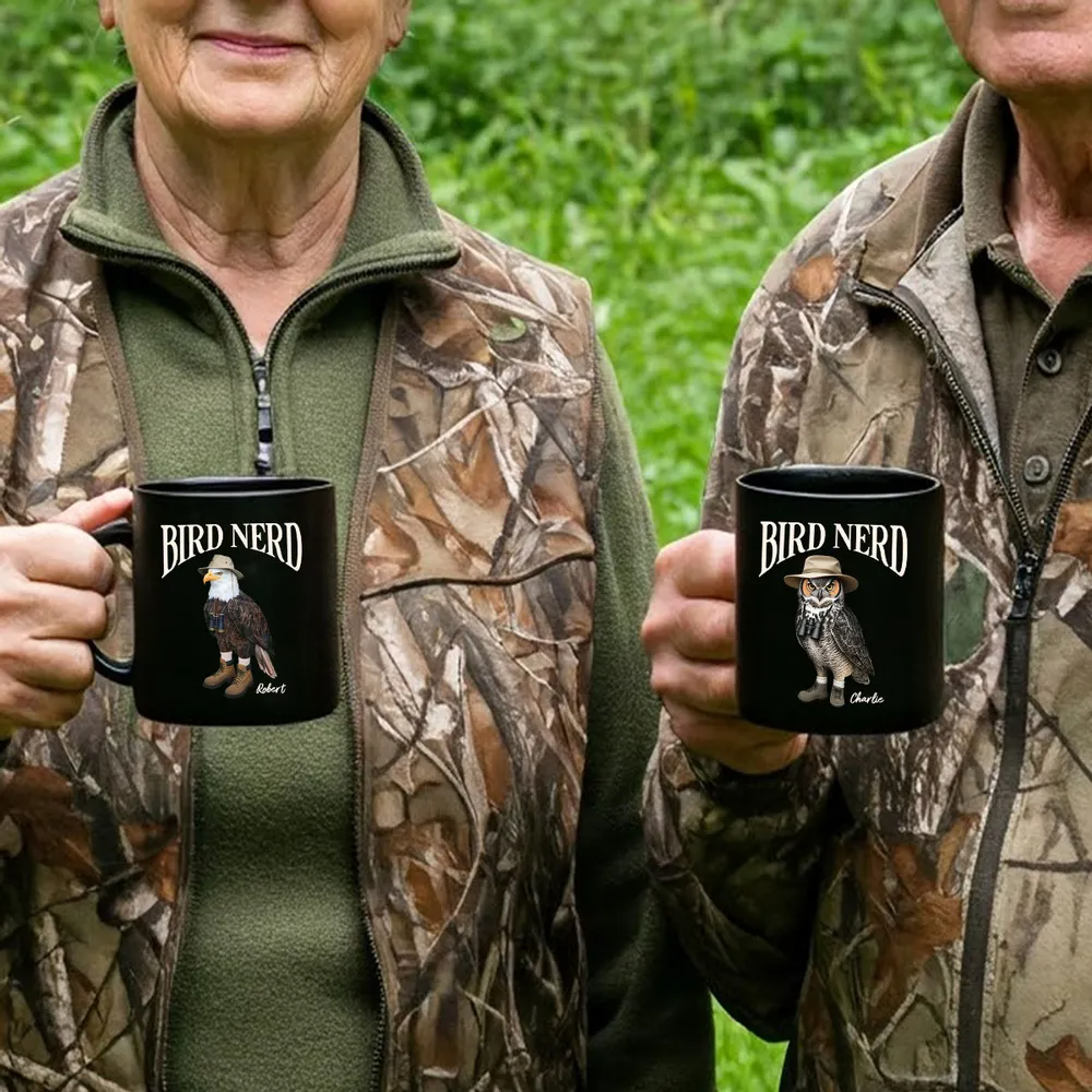 Bird Nerd Funny Bird Watcher Personalized Black Mug, Bird Twitcher Gift for Bird Lover