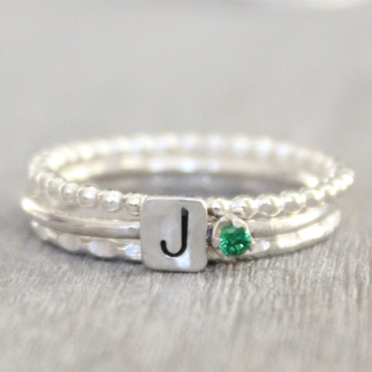 Personalized Birthstone Ring with Initials Ring
