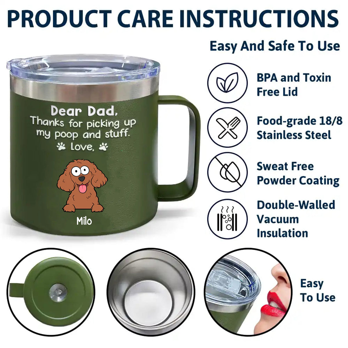 Thanks For Being My Human Servant - Dog Personalized 14oz Stainless Steel Tumbler With Handle - Gift For Pet Owners, Pet Lovers