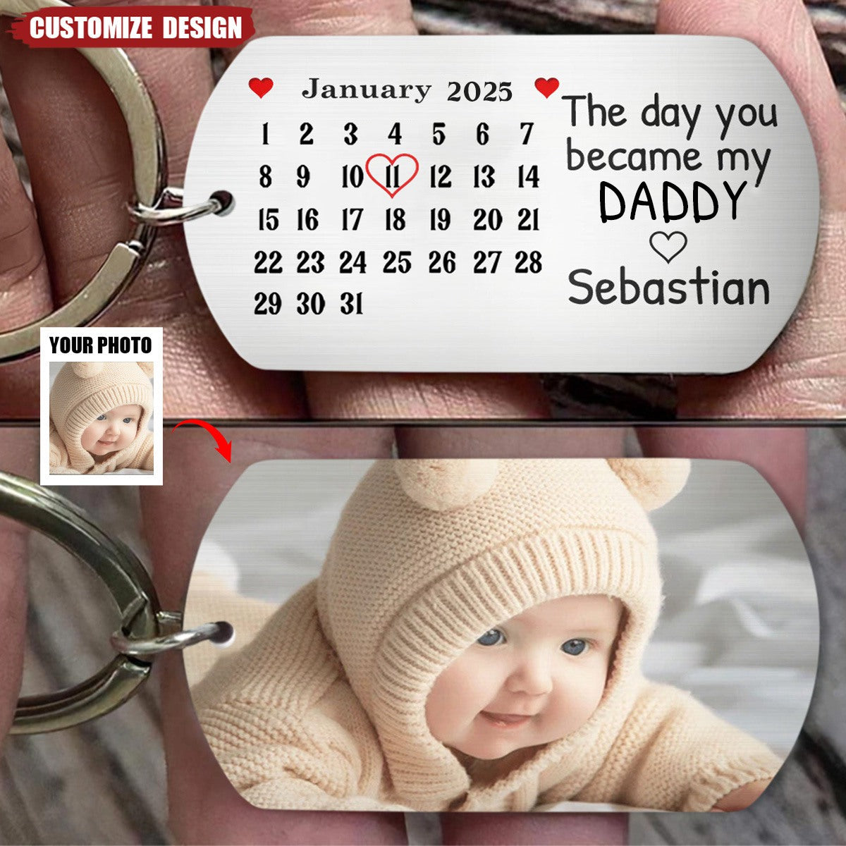 Calendar Custom Photo The Day You Became My Daddy - Gift For Mother, Father - Personalized Stainless Keychain