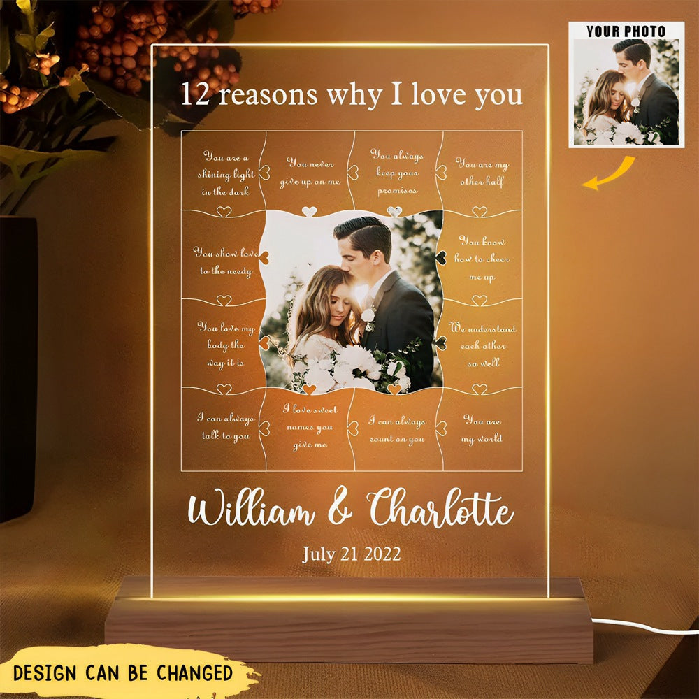 Personalized Acrylic LED Lamp Plaque- 12 Reasons Why I Love You
