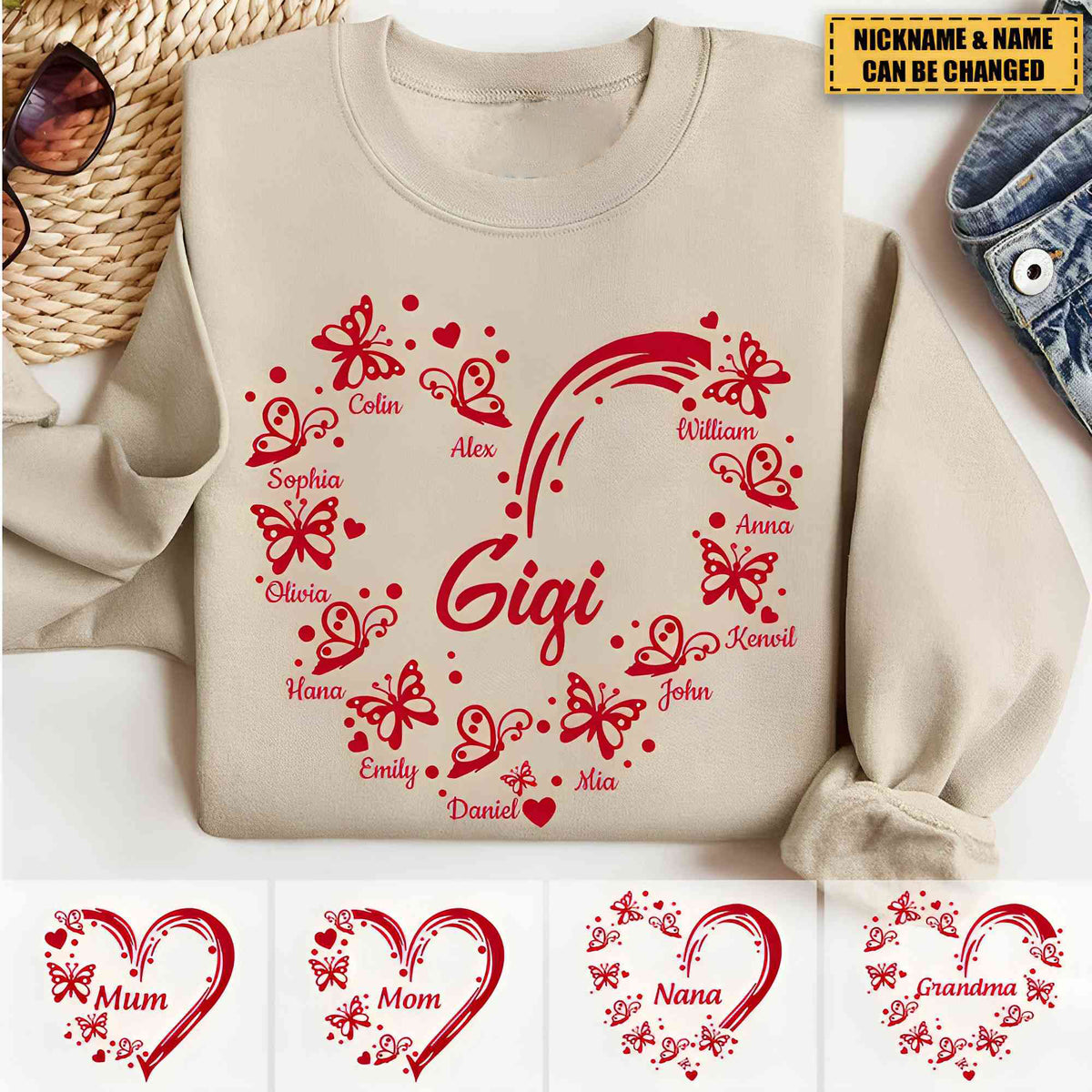 Sweet Valentine Nana Mom Heart Butterfly-Personalized Sweatshirt