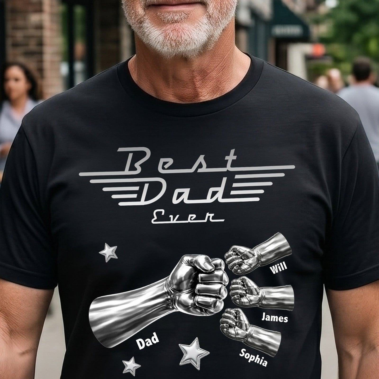 Best Dad Ever, Best Papa Ever - Metalic Fist Bump - Personalized Shirt