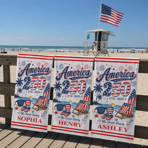 America 250th Anniversary Family Name Custom Name - Personalized Beach Towel - Family Patriotic Crew Matching Beach Towel