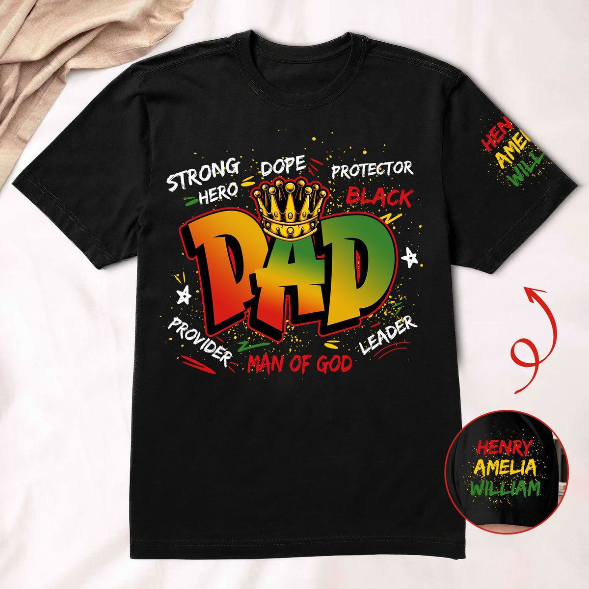 Dope Black Dad, Black Father Custom Kid Name Father's Day Gift - Personalized Shirt
