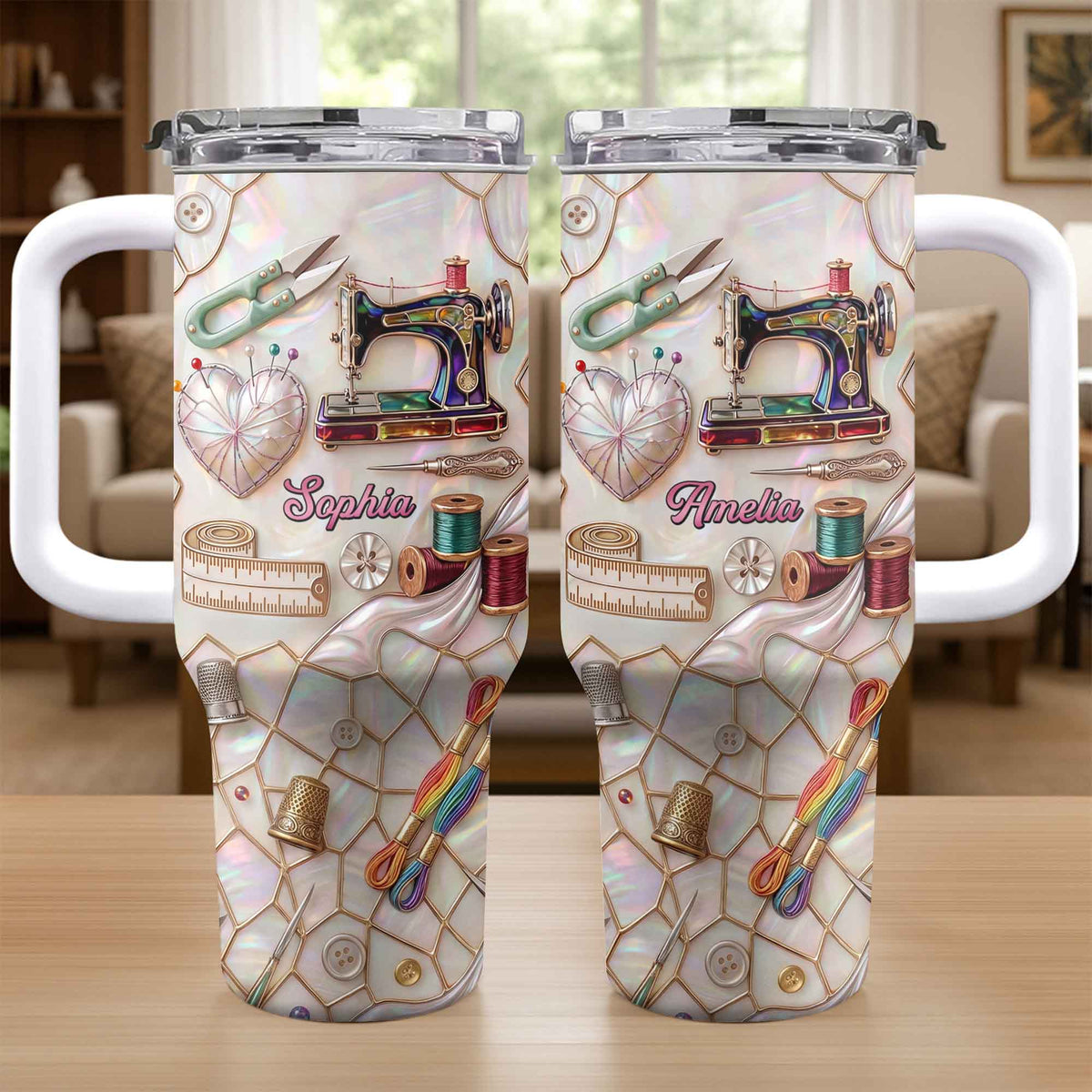 Sewing And Handicraft Mosaic, Personalized 40oz Tumbler With Straw