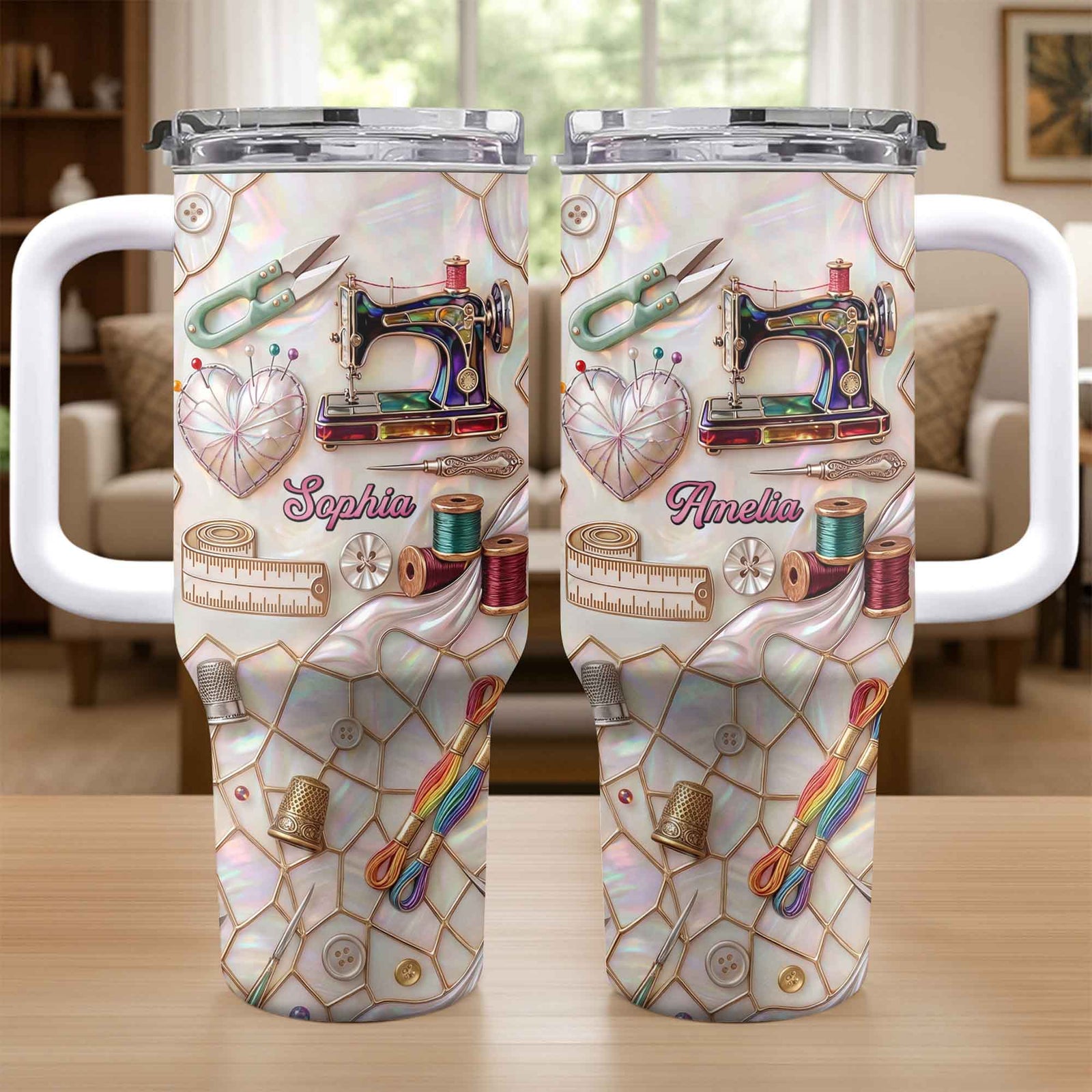 Sewing And Handicraft Mosaic, Personalized 40oz Tumbler With Straw
