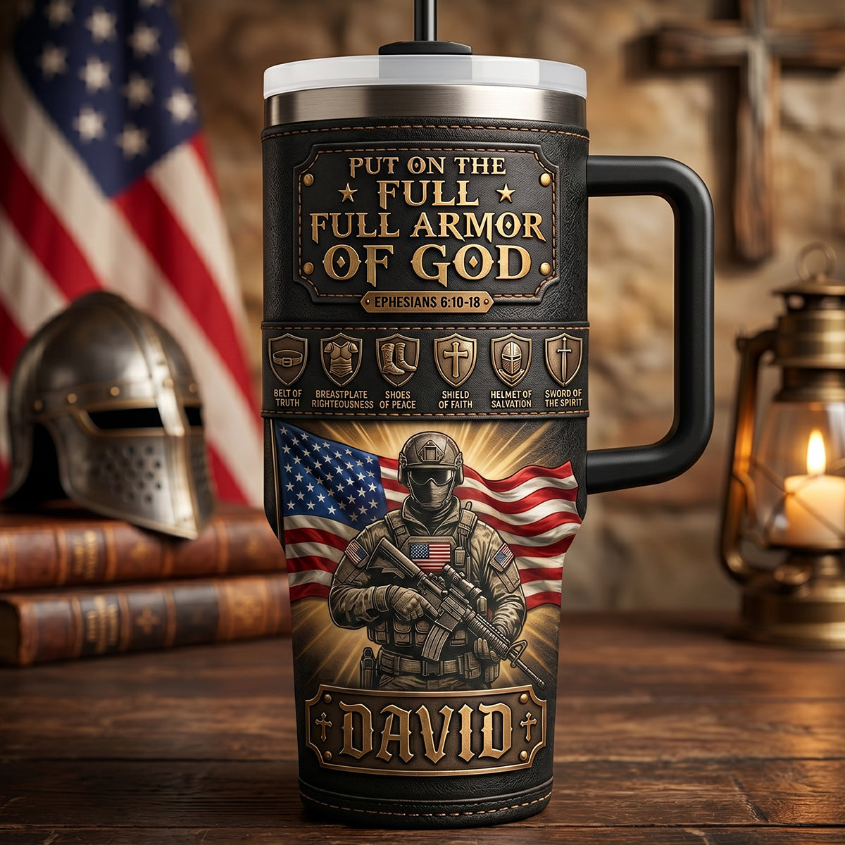 USA Armor Of God Tumbler - Personalized Gifts For Patriots