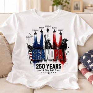Strong Proud Grandpa Jet Fighter America 250th Anniversary - Personalized Shirt - Father's Day Gift For Dad, Grandpa