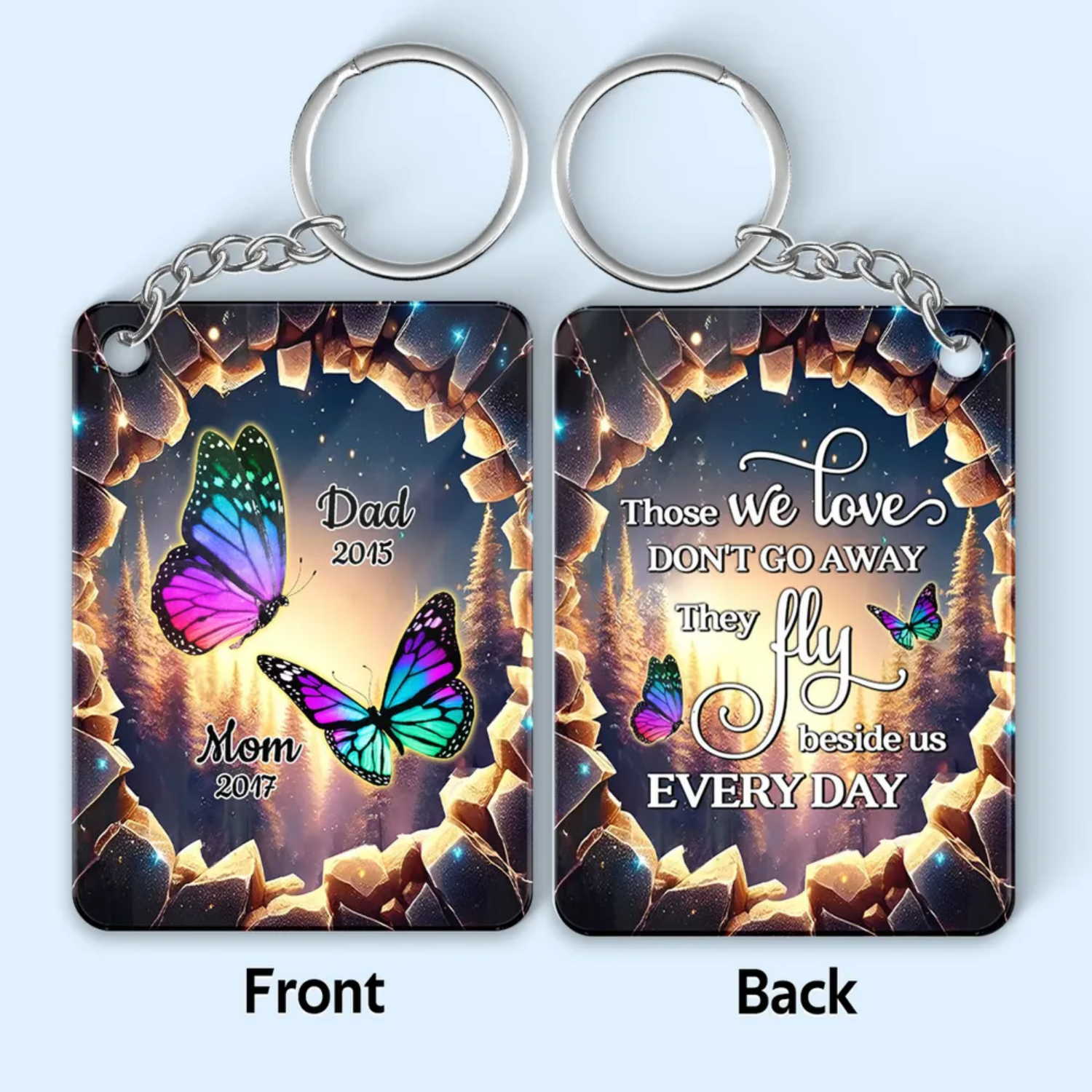 Family Butterflies 3D Hole Personalized Memorial Acrylic Keychain