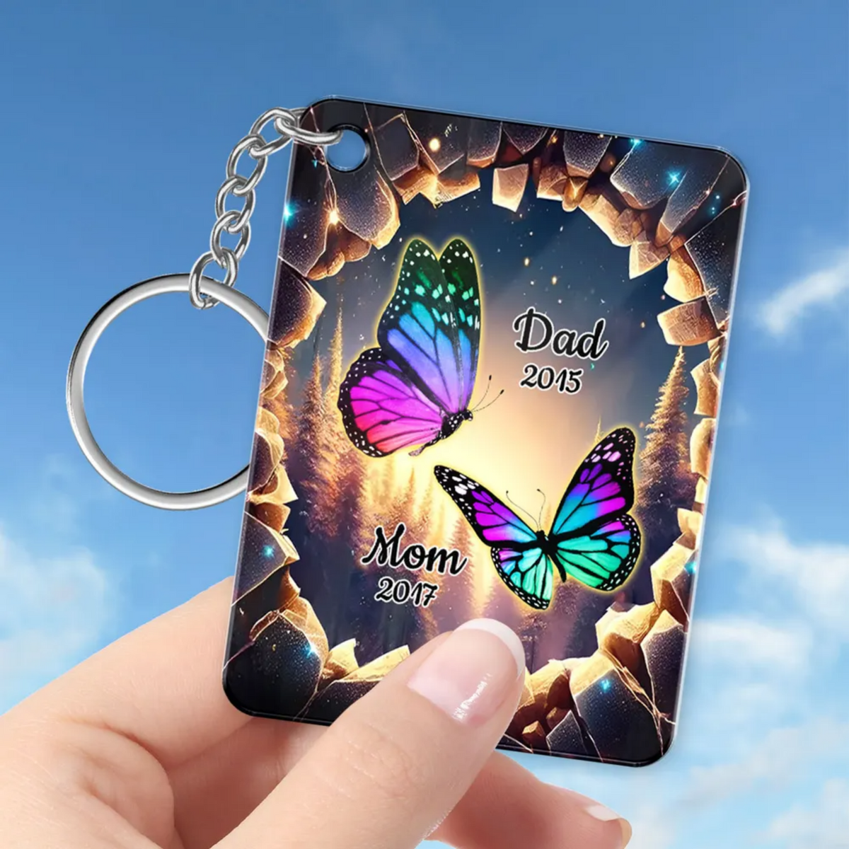 Family Butterflies 3D Hole Personalized Memorial Acrylic Keychain