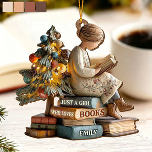 Just a Girl Who Loves Books -  Personalized Wooden Ornament - Custom Reader Christmas Tree Decor Gift