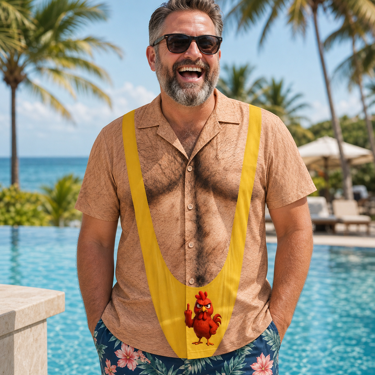 Funny 3D Hairy Chest Costume, Novelty Gag, Xmas Party Outfit Halloween - Funny Chicken - Personalized Hawaiian Shirt