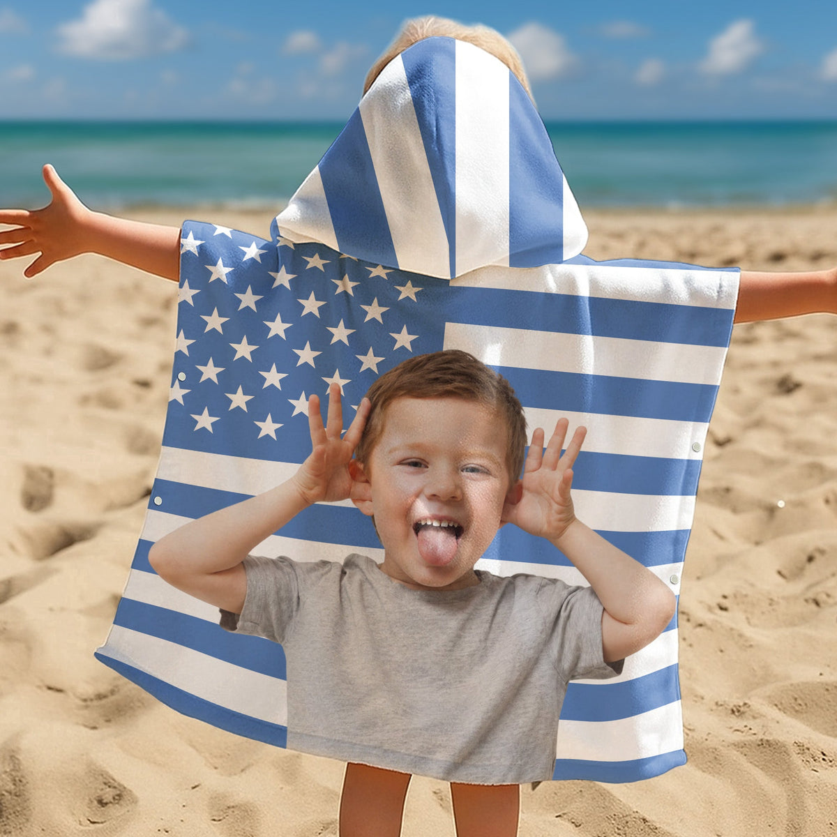Funny American Flag With Kids Photos - Personalized Beach Towel