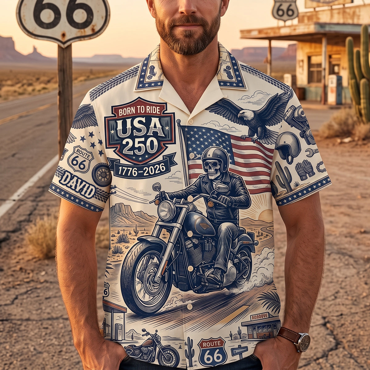 250 USA Biker Hawaiian Shirt - Personalized Gifts