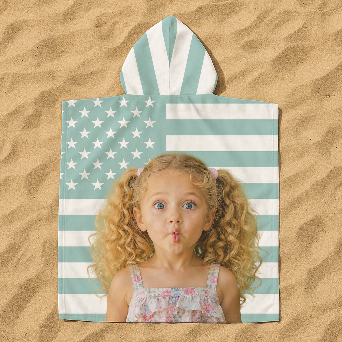 Funny American Flag With Kids Photos - Personalized Beach Towel