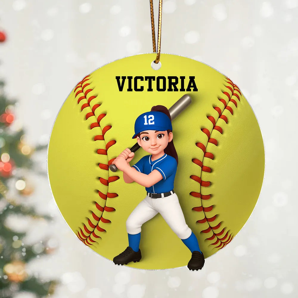 Personalized Softball Baseball Player Acrylic Ornament – Gift for Baseball Softball Lovers & Teammates