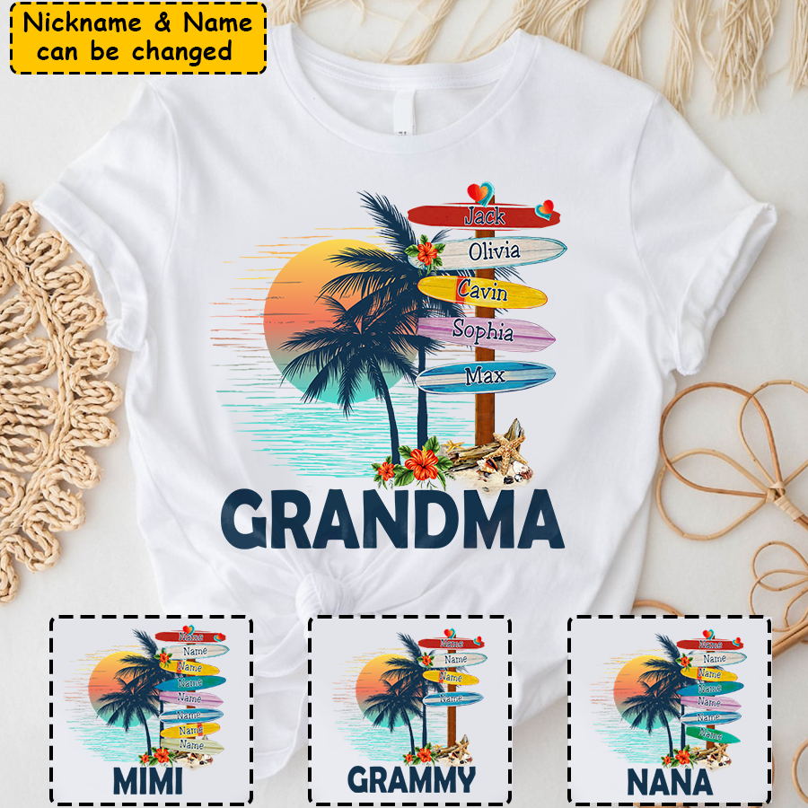 Personalized Grandma Surfboards Summer Shirt, Custom Grandma And Kids