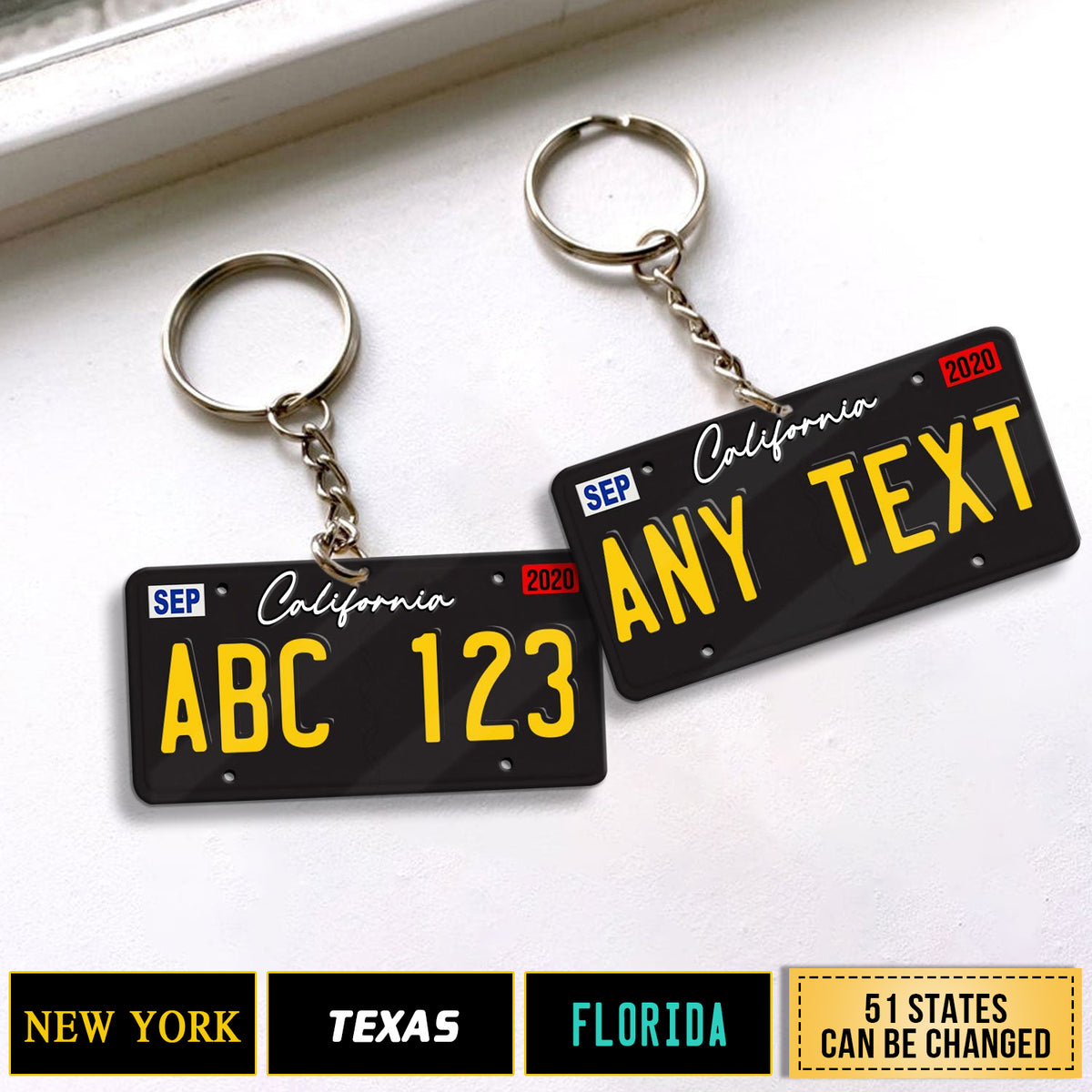 License Plate Black Personalized Acrylic Keychain