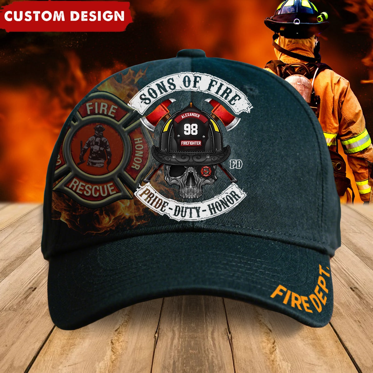 Sons of Fire Pride Duty Honor Personalized Classic Cap, Gift For Fireman