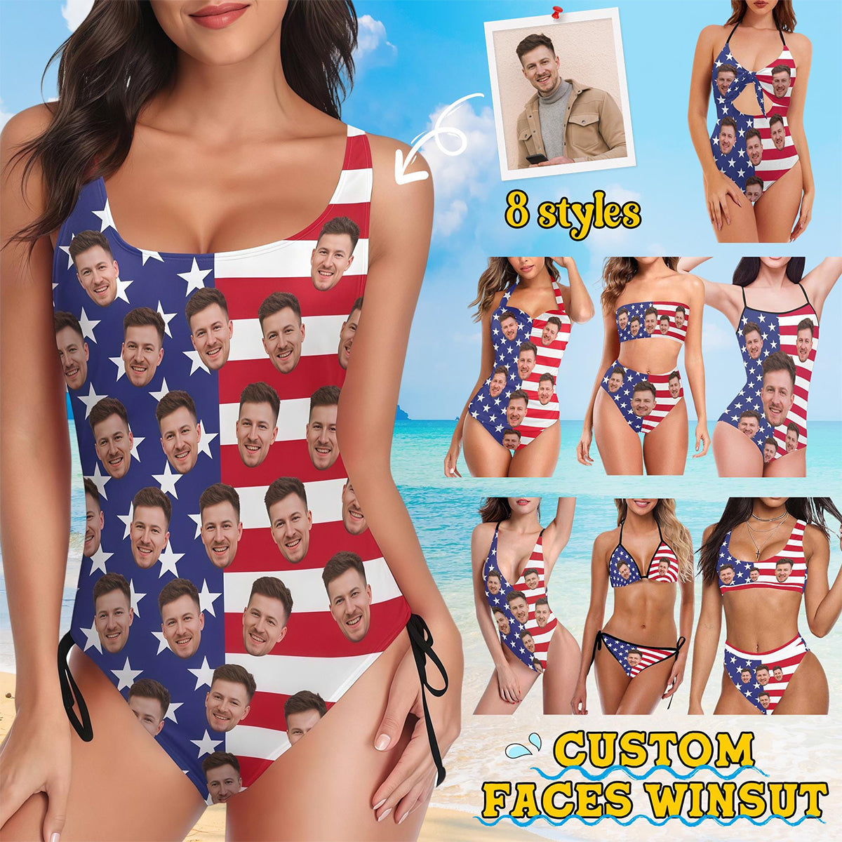 Personalized Flag Swimsuit-Independence Day Suits-Gift for Wife Mom