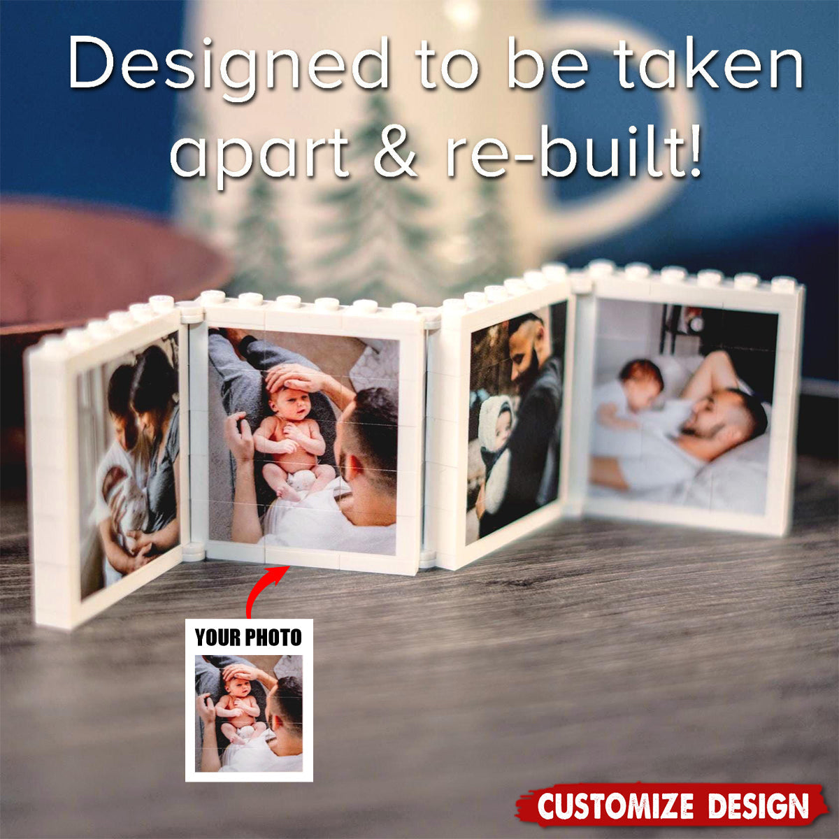 Personalised Fold-Out Daddy & Me Brick Photo Block Gift Mini Photo Album Keepsake Gift for Dad